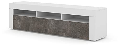 BIM Furniture Lowboard TV Schrank Moreno 160 cm Hängend oder Stehen universal Unterschrank Fernsehschrank TV Board Sideboard HiFi-Tisch Hängender Schrank (Weiß Matt/Beton Dunkel)
