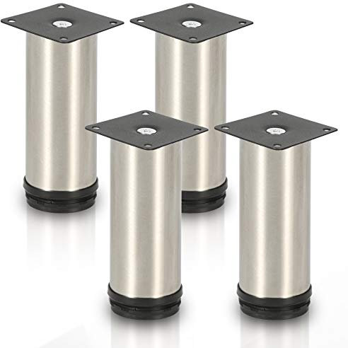 Lospitch 4er Set Edelstahl Möbelfüße Höhe 200mm, belastbar bis 250 Kg, Runde Schrankfüße Tischfuß Sofafuß Möbelbeine, für Möbel, Küchenschränke, Höhenverstellbar 15mm