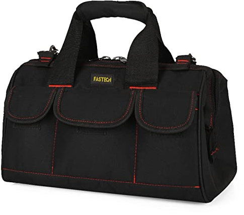 FASTECH Robuste Werkzeugtasche mit breiter Öffnung für Werkzeugaufbewahrung, Träger und Organizer, Tragetasche für Herren, breite Öffnung mit Innentaschen (50,8 cm)