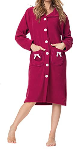 Notti Magiche Vestaglia Donna Pile Calda e Morbida con Bottoni, Vestaglia Invernale Abbottonata in pail operato, Accappatoio Abito Casa con Colletto e Tasche, Prodotto in Italia (XXL, BORDEAUX)