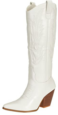 SheSole Bottes Cowboy Femmes Talons Bottes Hautes au Genou Western Classiques Noir Blanc