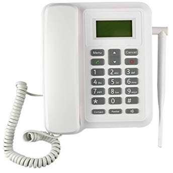 IBOWZ Desktop Corded Telephone GSM Business Desk Phone - Desktop Style Phone With SIM Card Slot - Desktop Telephone,Rechargeable Battery,Caller ID,Redial,Hands Free Functions - White