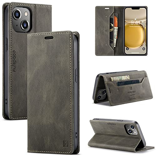 TOHULLE for iPhone 14 Case, Vintage Wallet Case Card Holder Kickstand Built-in Magnetic Flip Folio Leather Case for iPhone 14 - Coffee Brown