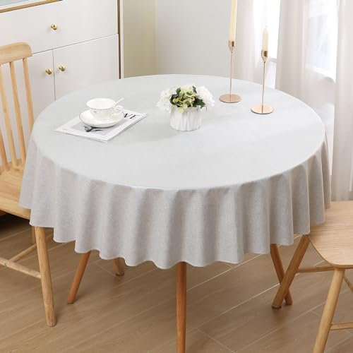 Homaxy Leinenoptik Tischdecke Abwaschbar Lotuseffekt Tischtuch Leinendecke Wasserabweisend Tafeldecke Tischwäsche Fleckschutz, Rund 140cm, Hellgrau