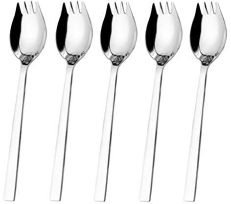 5Pcs Stainless Steel Sporks,19CM Salad Spoon, Fruit Dessert Fried Rice Pasta Forks Flatware Set