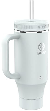 Takeya Edelstahlbecher mit Deckel und zwei Strohhalmen, Premium-Qualität, doppelwandig isoliert, mit Griff, hält Getränke bis zu 24 Stunden kalt, Nebel