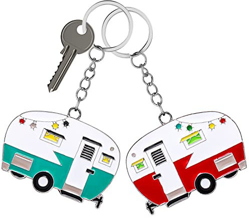 2 Stück Camper-Schlüsselanhänger, Wohnmobil-Schlüsselanhänger, Camper-Zubehör für Reiseanhänger, Retro-Camping-Auto-Schlüsselanhänger, Rot / Grün, 2.47cm/0.97inch, Outdoor-Camping