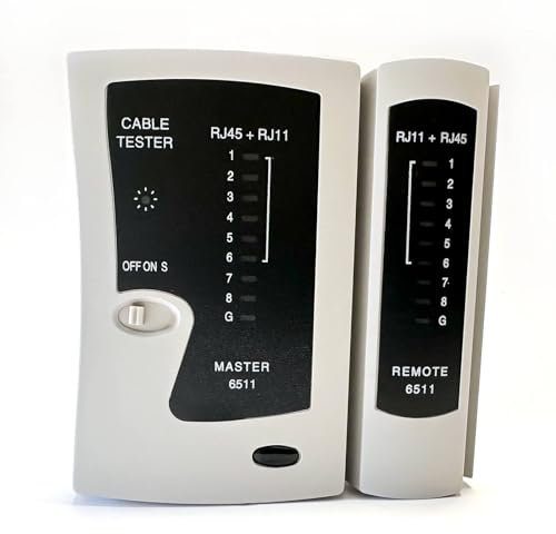 hb-digital Netzwerktester RJ45/RJ11 LAN Network Cable Tester Netzwerkkabeltester für Ethernet & Telefon-Kabel Prüfgerät Leitungstester prüft Kabelbelegung Kurzschluss Crossover Patchkabel schwarz