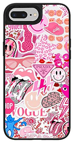 Ehreus Preppy Phone Case for iPhone 7 Plus/8 Plus - Slim Shockproof Hard Shell, 5ft Drop Protection, Cute Aesthetic Coquette Pink Pattern, Gift for Teens and Women