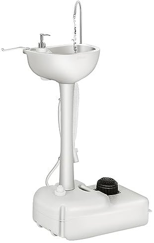 COSTWAY Lavandino da Campeggio con Pompa a Pedale, Lavandino Portatile con Serbatoio d'Acqua da 17L, Dispenser Sapone, Portasciugamani e Ruote (50 x 34 x 102cm)