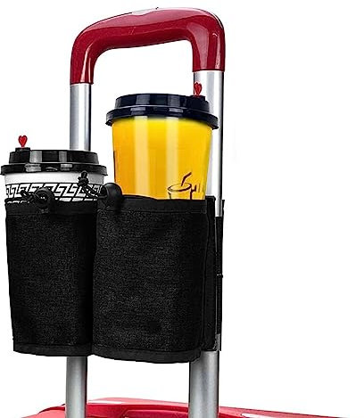 Luggage Cup Holder, Hands Free Suitcase Cup and Phone Holder 3 Pockets Luggage Travel Cup Holder, Universal Drink Holder for Drink Beverages Coffee Mugs Travel Luggage Accessories (Black)