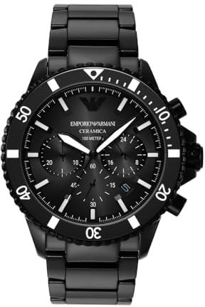 Emporio Armani Herrenuhr quarz/chrono Uhrwerk 43mm Gehäusegröße mit einem keramikarmband AR70010