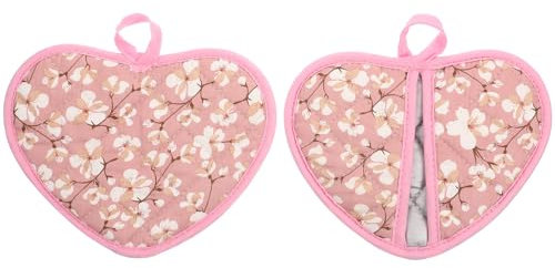 Cotton Oven Gloves Heart Shaped Oven Mitts 2pcs Pocket Pot Holders Kitchen Oven Gloves Oven Pinch Mitts Gloves Japanese Baking Gloves Cloth Potholders for Home Kitchen Pink