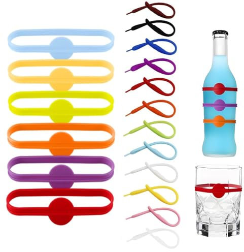 18 Pcs Wiederver Wendbare Markierer Party Wein Glas Marker Silikon Bunte Dekoration Silikon Cup Marker Trinken Silikon Drinks Marker Etiketten Teebeutel Halter Flaschen Markier Insgesamt 12 Farben