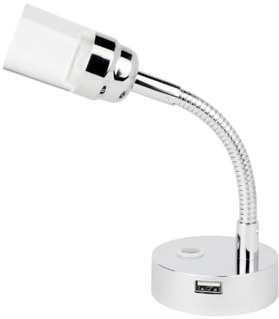 lighteu 12V/24V 2W Schwanenhals Wand LED Leseleuchte F3 Strahler mit Drucklinsenschalter und USB Anschluss Wandleuchte mit Chrom Finish für Boot, Yacht, Wohnwagen