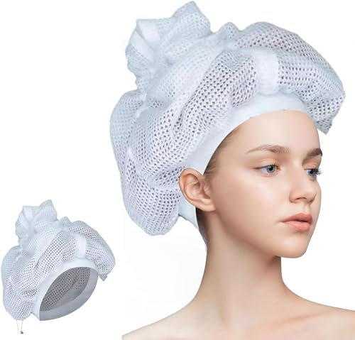 Qoobom Netz-Plopp-Kappe zum Trocknen von lockigem Haar mit Kordelzug, verstellbare Netz-Plopp-Kappe zum Trocknen von lockigem Haar, Netz-Plopping-Haube zum Trocknen von lockigem Haar, Netz, Plopping