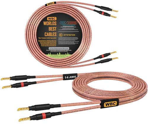 WORLDS BEST CABLES Van Damme 2 x 2.50 mm2 (2x 14AWG) - 3.5 Meter – 99.99% UP-LCOFC Figure-8 Audiophile Hi-Fi Speaker Cable Pair w/Eminence Gold Plated Banana Plugs