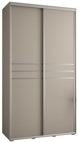 MEBLE KRYSPOL Dakota 10 Schrank mit Zwei Schiebetüren - Moderner Kleiderschrank mit Kleiderstange und Regalen - 235,2x140x45cm - Kaschmir Silber