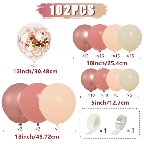 Kit Arco Palloncini Palloncini Rosa Gold,Arco Di Palloncini Rosa Antico 102 Pz Con Palloncini Oro Rosa Palloncini Bianchi, 18 12 10 5 Pollici Palloncini Per Matrimonio Battesimo Decorazioni Compleanno