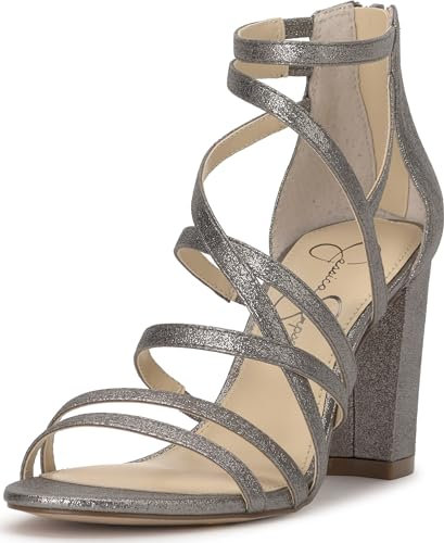 Jessica Simpson Stassey Damen-Sandalen aus Kunstleder mit Reißverschluss hinten, Zinn, 39 EU