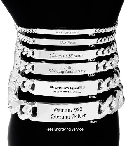 Premium Quality Solid 925 Silver ID Bracelet/Genuine Sterling Silver ID Bracelet/ID Bracelet for Baby, Kids, Men, Women/Personalised bracelet Customised bracelet for All Occasions -KIMNKIM (6MM)