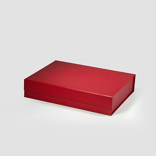 Geoto 33 x 25,5 x 7 cm, A4, flache, luxuriöse, stabile, faltbare Geschenkboxen mit Magnetverschluss (rot)
