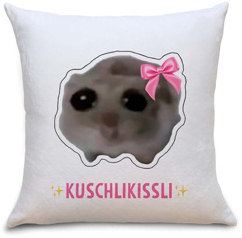 mindmonkeys® Sad Hamster Meme Lustiges Kissen Hamsti Lustige Kissen Sprüche Kissen Polster | Kuschlikissli | Geschenke für Frauen Beste Freundin Kollegin | Flauschig 40x40