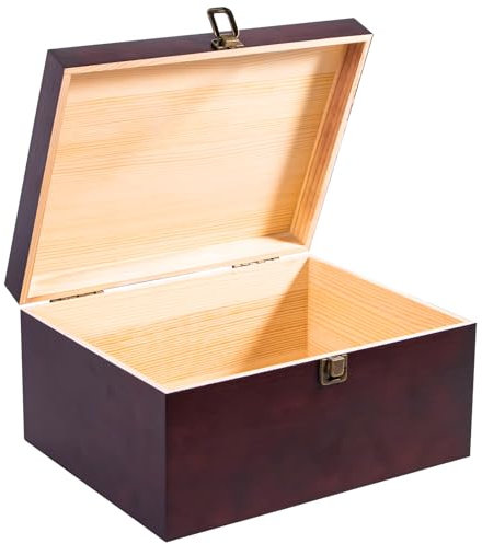 Budesoko Holzkiste Mit Deckel und Verschluss, DIY und Geschenk-Holzbox für Schmuck, Erinnerungen und Spielzeug, Holz-Andenken-Handwerk, 30.5 x 23.5 x 15 cm