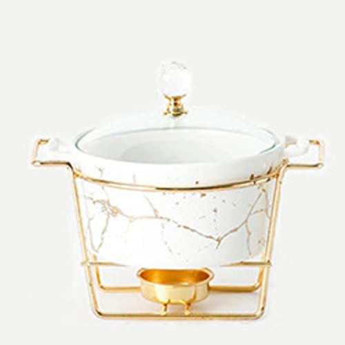 Mini Round Chafing Dish Buffet Set, Ceramics Marble Finish Chafers and Buffet Warmer Set with 2 Fuel Holder for Buffet/Weddings/Party Banquets,White