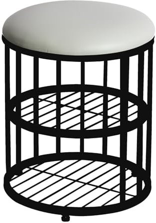 Shoe Rack Modern Shoe Stool with 2 Tier Storage Shelves, Luxury Metal Round Shoe Bench, Vanity Stool with Leather Seat for Entryway, Living Room, Bedroom