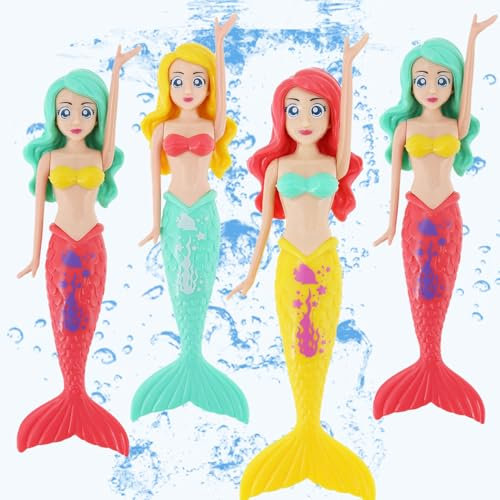 VGJK Pool Diving Toys Age 4+ for Kids,Pool Diving Torpedoes Swimming Diving Games Toys for Children's Boys Girls Gifts (4Pcs Diving Mermaid)