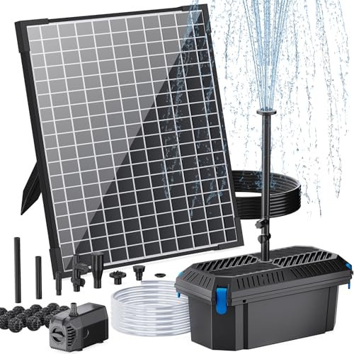 POPOSOAP Pompe à eau solaire 25 W avec filtre de bassin, filtre solaire de bassin avec pompe à eau réglable 410 GPH, filtre de bassin avec tube pour bassin extérieur, aquarium,