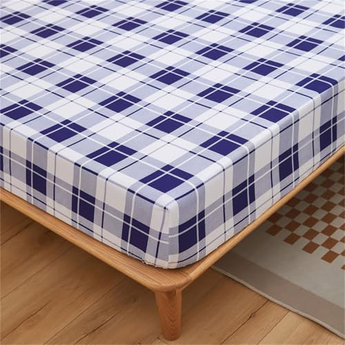 Odot Plaid Gingham Spannbettlaken Mikrofaser,Spannbetttuch Elastisch Atmungsaktiv Spannleintuch für Boxspringbetten, Spannbetttücher Bettlaken für Einzelbett Doppelbett (90x200x30cm,Königsblau)