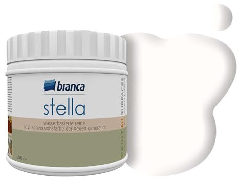 Bianca Stella Vernice per mobili premium senza carteggiatura per cucina e bagno, Bianco avorio, Lucido, 500ml, a base acquosa, vernice acrilica per tutte le superfici, legno, piastrelle, metallo
