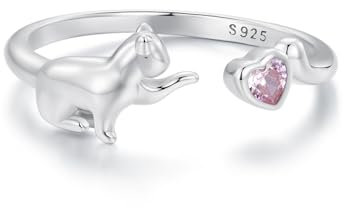 Katzenring,verstellbare Ringe für Frauen,925 Sterling Silber Herz Versprechen Offene Umarmungsringe Schmuck Geschenke für Mädchen