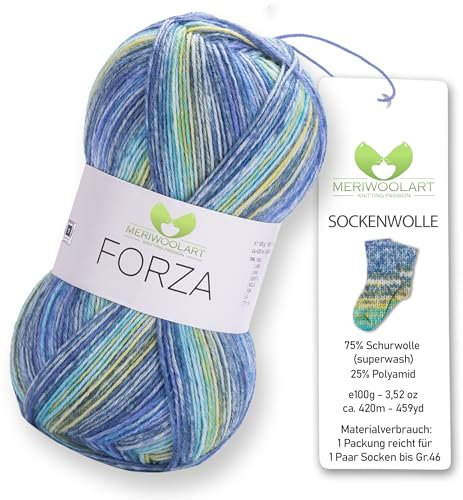 MeriWoolArt® Sockenwolle 4-fädig – 100g Merino Wolle Garn zum Stricken & Häkeln, 75% Schurwolle (superwash), 25% Polyamid, 420m – Ideal für Socken für Herren und Damen, Pullover & Cardigans 2603