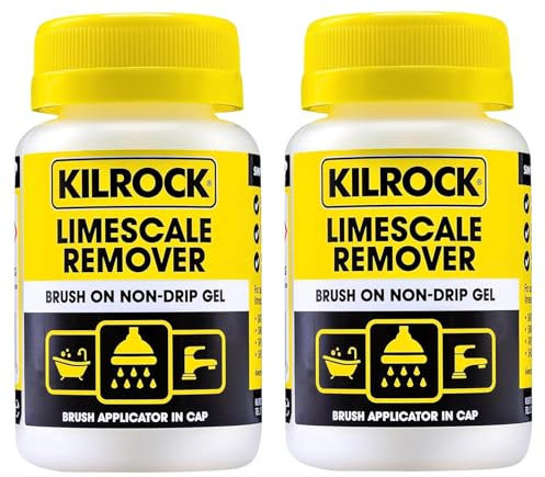 Kilrock Gel Non-Drip Descaler 160ml - Brush-On Limescale Remover for Baths, Taps & Showers - Dissolves Stains, Safe for Ceramic & Plastic, Easy-to-Use with Built-In Brush Cap Yellow 2 Pack