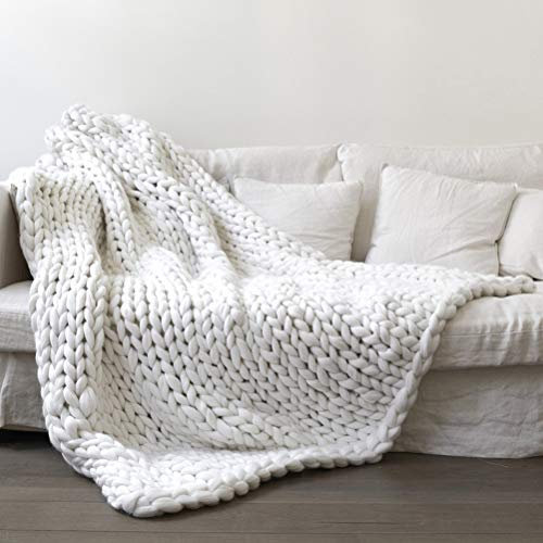 Wnvivi Handgestrickte Decke, 50 X 50 cm, Grob Gestrickte Überwurfdecke, Boho-Schlafzimmerdekoration, Gestrickte Überwurfdecke für Sofa, Couch, Bett (Weiß)