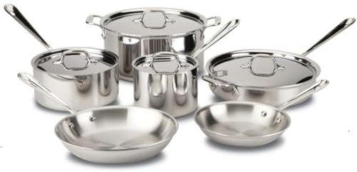 HJZSZX Batterie de cuisine en acier inoxydable à 3 couches, 10 pièces, compatible avec l'induction, allant au four et au gril, 600 °F, ensemble de cuisine, 10 pièces, une