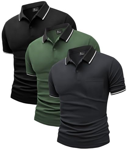 JACKETOWN 3 Pack Mens Polo Shirts Short Sleeve Lightweight Breathable Golf Polo Casual Adult Multipack Tennis T Shirt