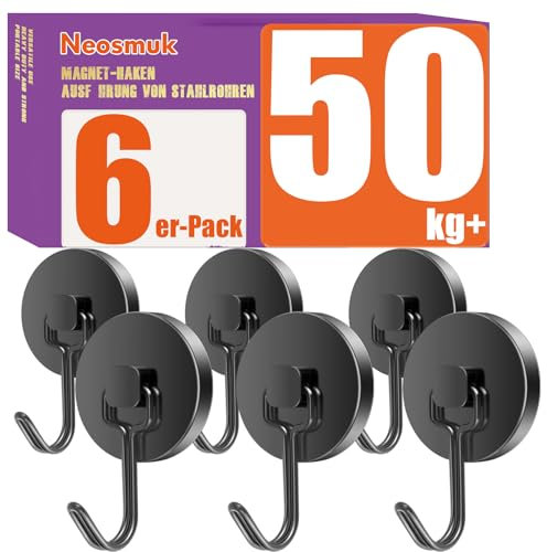 Neosmuk Swing Magnethaken Schwarz,50kg Magnet Haken Extra Stark für Spind Organizer,Neodym Magnete,Haken Magnetisch Sehr Stark für Werkstatteinrichtung,Heckzelt,Grill