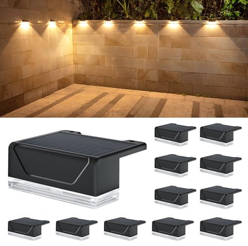 ELLASAY Solar Lights for Fence Outdoor: Waterproof IP65 Solar Powered Wall Light- 8 Lighting Modes with 3000K & RGB Colour for Garden Deck Railing Patio Porch 12 Pack