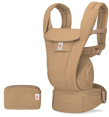 Ergobaby Omni Deluxe All-in-One Babytrage für Neugeborene ab Geburt bis 20kg, Ergonomische 4-Positionen Babytrage aus 100% Baumwolle, Rückentrage Baby-Tragetasche, Camel