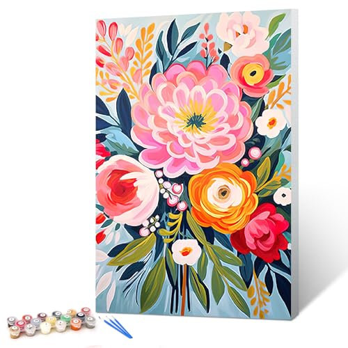 gelrovaled Malen Nach Zahlen Erwachsene, Handgemalt Ölgemälde Kit für Anfänger und Erwachsene Mit 3-Pinseln und Acrylfarbe, 20X30CM, mit Rahmen (flower 03)