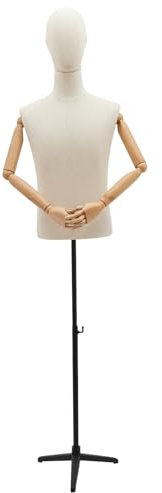 Etrhdfyts Männliche Schneiderpuppe Schaufensterpuppe Höhenverstellbar, Mannequin Büste mit Kopf und Holz Armen Hände, Kleiderpuppe mit Dreifuß für Bekleidungsgeschäft Anzug