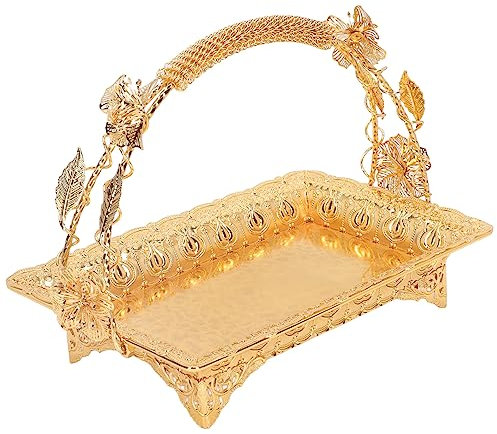Elegant Metal Serving Tray, Vintage Style Gold Color Food Tray for Coffee Tea Cake Serving at Restaurant Bar Countertop