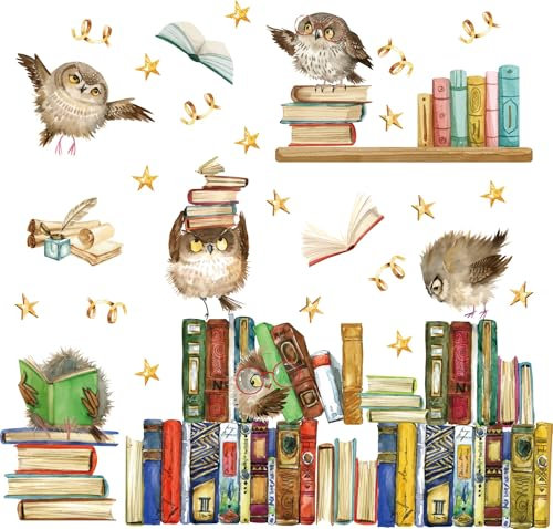 TOARTI Wandtattoo Wandaufkleber Eule Auf Buch Kinderzimmer Babyzimmer Arbeitszimmer Wohnzimmer Schlafzimmer Kind Baby Junge Mädchen Wandsticker Klassenzimmer Wanddeko