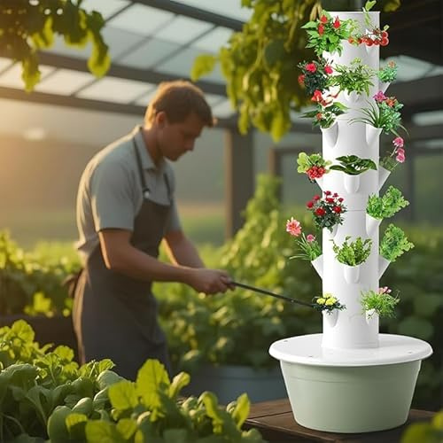 lylunnamsp Hydroponic Growing Tower System Kit, Garden Tower-Hydroponics Tower for Indoor Herbs, Fruits and Vegetables-Silent Pump Garden Tower Automatic Watering,7 Layer