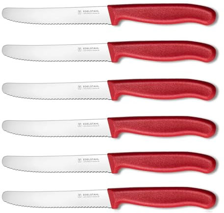 targzier Tomato Knife Red Colour Set of 6, Kitchen Knife Set,Sharp Serrated Kitchen Knives Set,Stainless Steel Utility Knife,Wavy Edge Dinner/Table Knifes,Tomato Knives Set,Ergonomic Handle