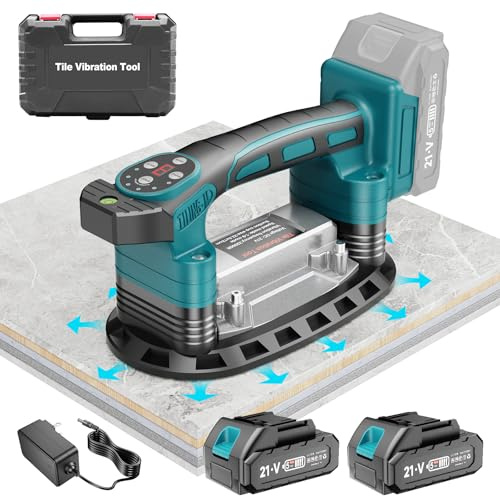 CAMXTOOL 3-in-1-Fliesen-Vibrationswerkzeug mit 2 × 2,0 Ah Akku, tragbares, schnurloses Fliesen-Vibrationswerkzeug mit 22,6 cm Saugnäpfen, max. 250 kg, 9-Gang-Anpassung, 24000 U/min, für Boden- und